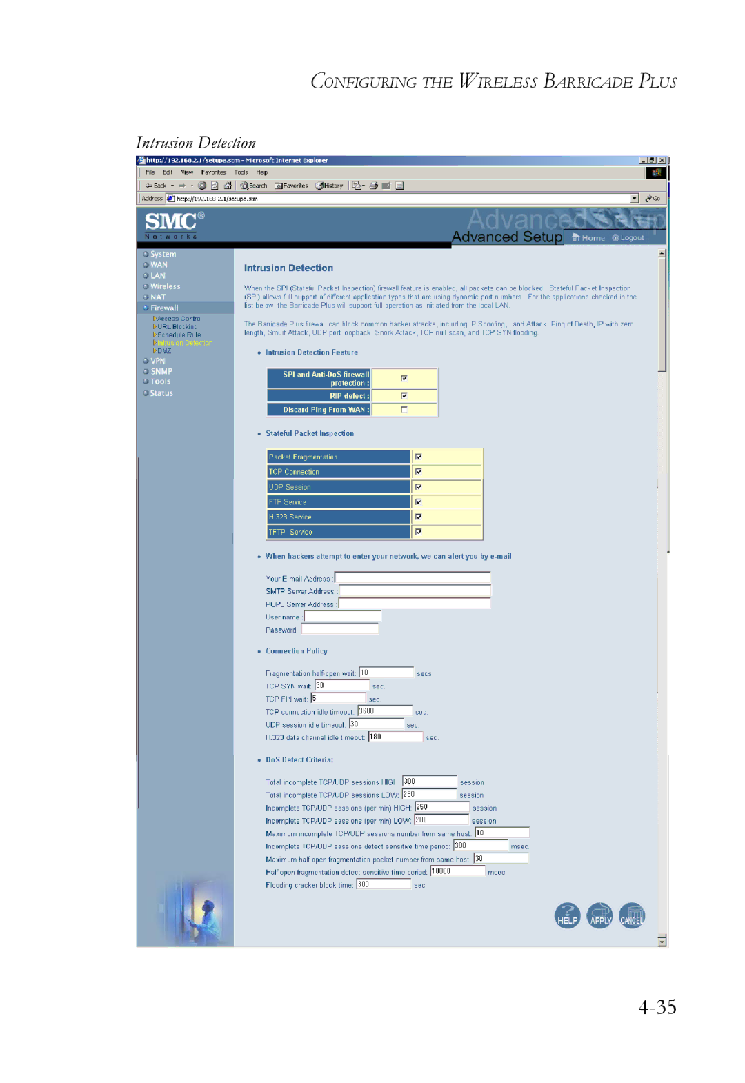 SMC Networks SMC7004WFW manual Intrusion Detection 