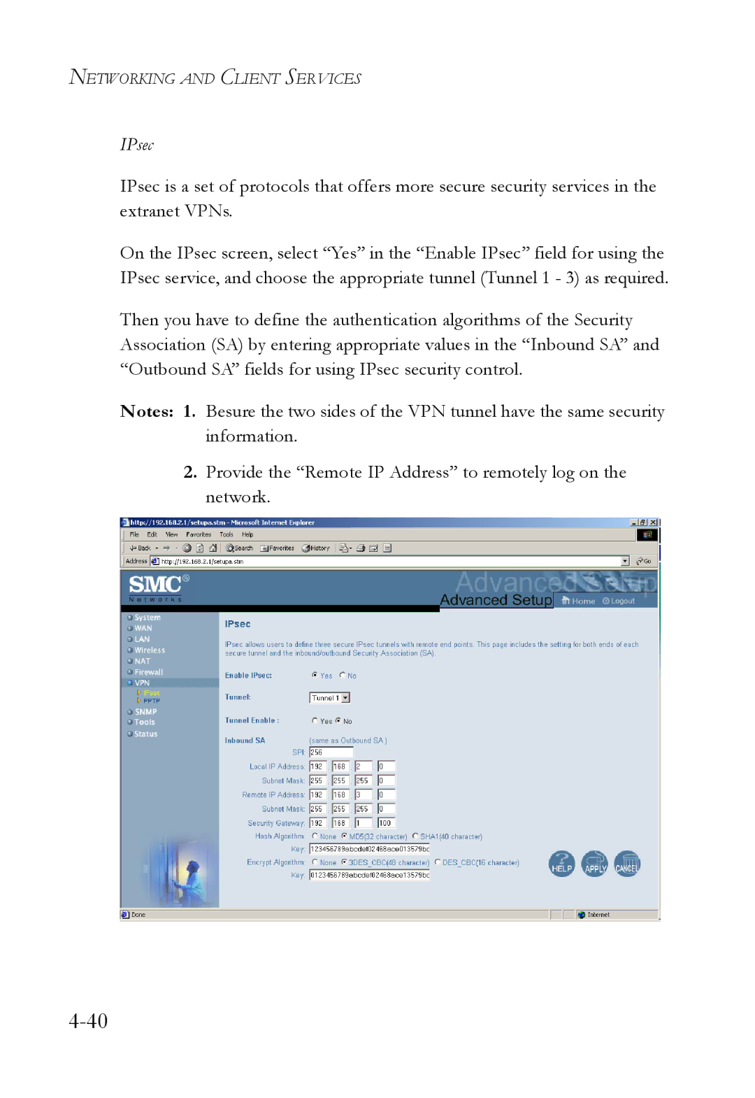 SMC Networks SMC7004WFW manual IPsec 