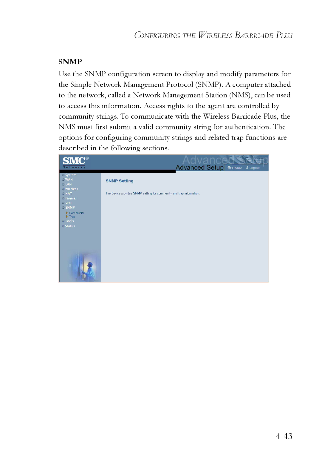 SMC Networks SMC7004WFW manual Snmp 