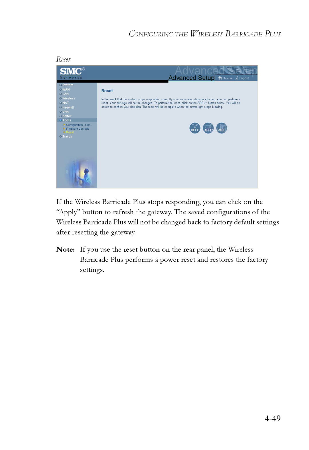 SMC Networks SMC7004WFW manual Reset 