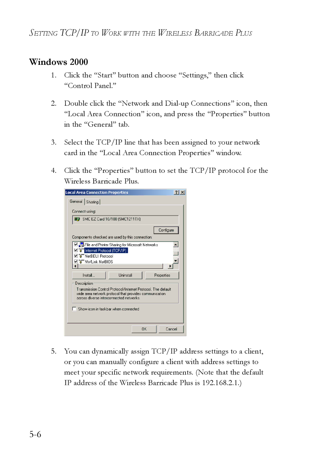 SMC Networks SMC7004WFW manual Setting TCP/IP to Work with the Wireless Barricade Plus 