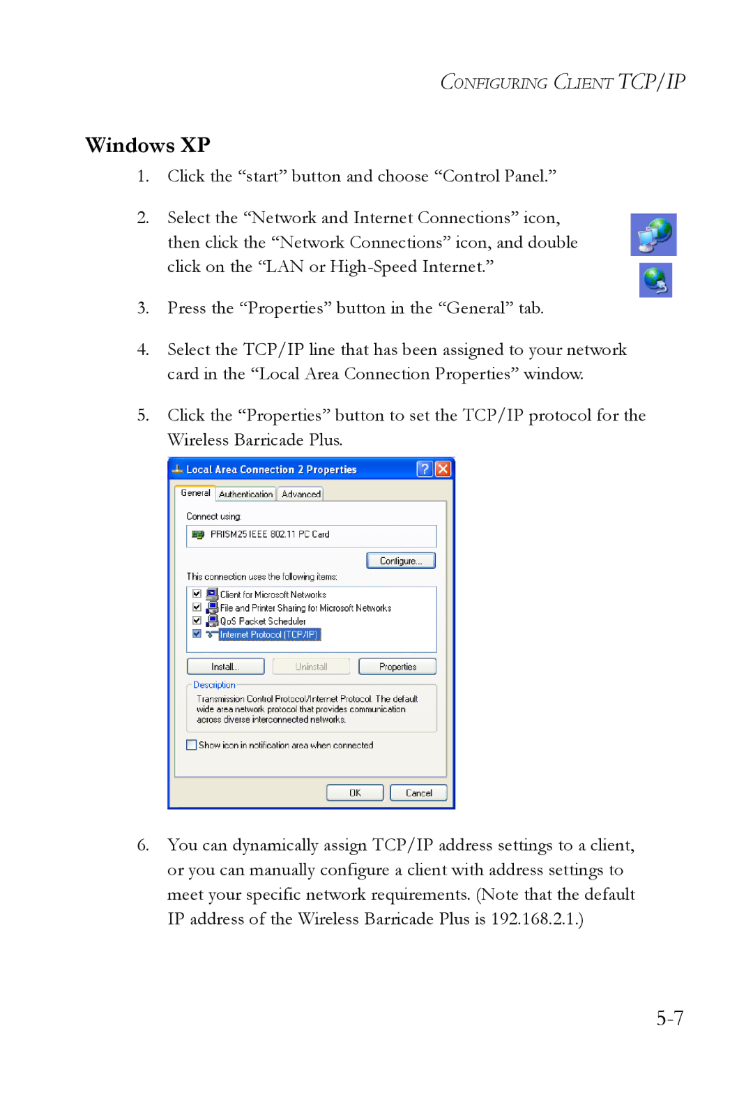 SMC Networks SMC7004WFW manual Windows XP 