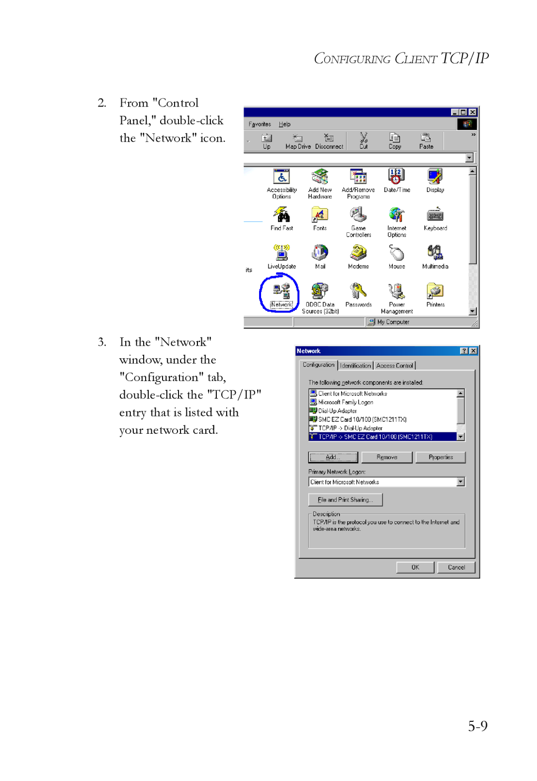 SMC Networks SMC7004WFW manual Configuring Client TCP/IP 