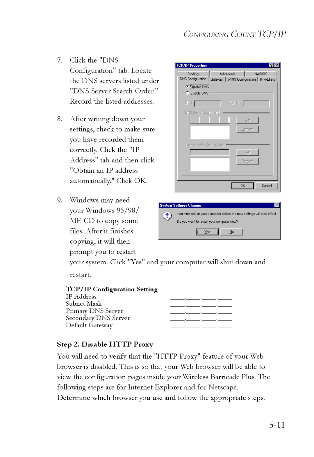 SMC Networks SMC7004WFW manual Disable Http Proxy 