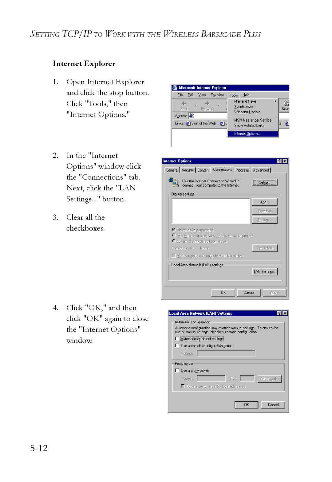 SMC Networks SMC7004WFW manual Internet Explorer 