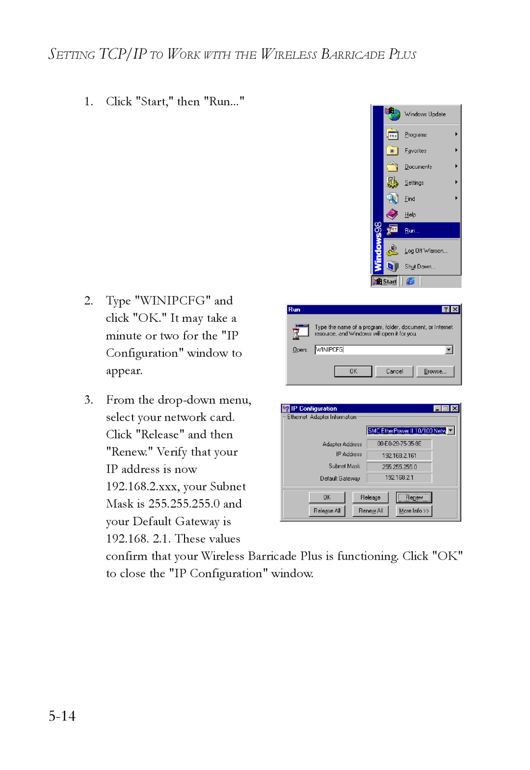 SMC Networks SMC7004WFW manual Setting TCP/IP to Work with the Wireless Barricade Plus 