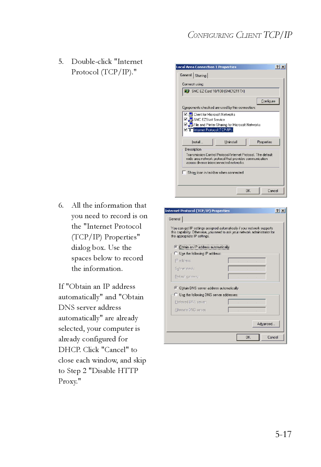 SMC Networks SMC7004WFW manual Configuring Client TCP/IP 