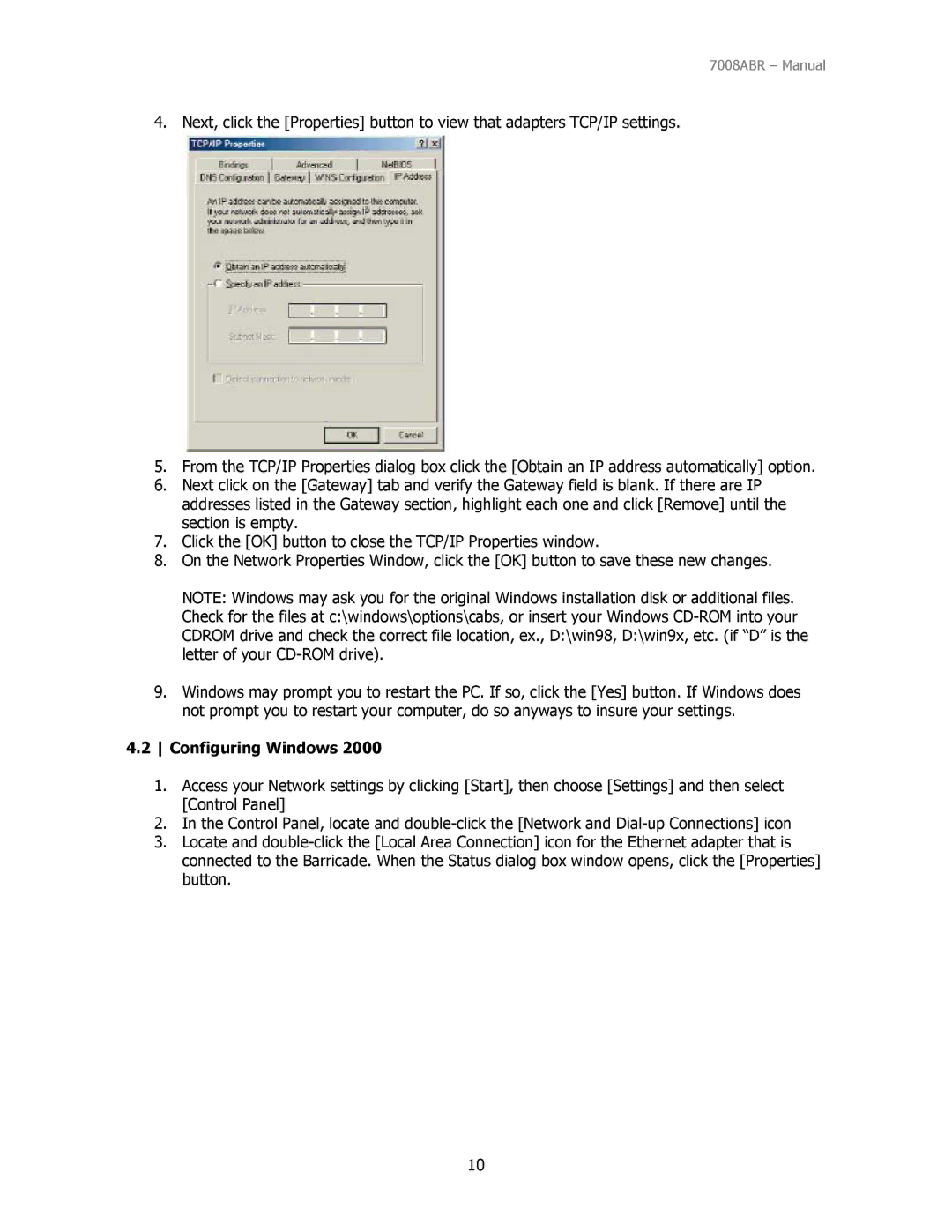 SMC Networks SMC7008ABR manual Configuring Windows 