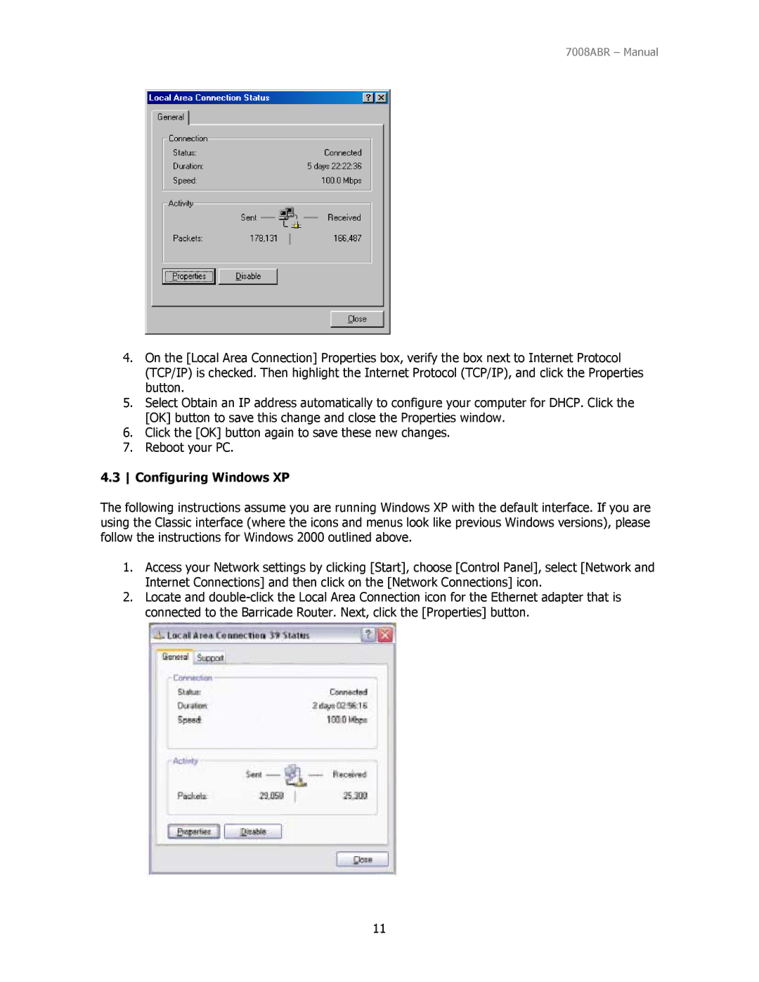 SMC Networks SMC7008ABR manual Configuring Windows XP 