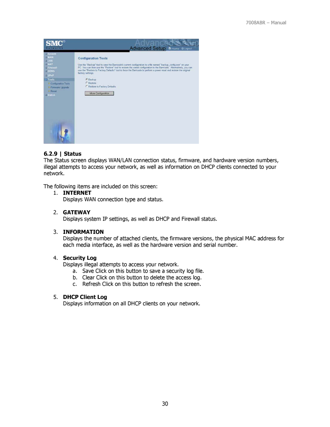 SMC Networks SMC7008ABR manual Internet, Gateway, Information 