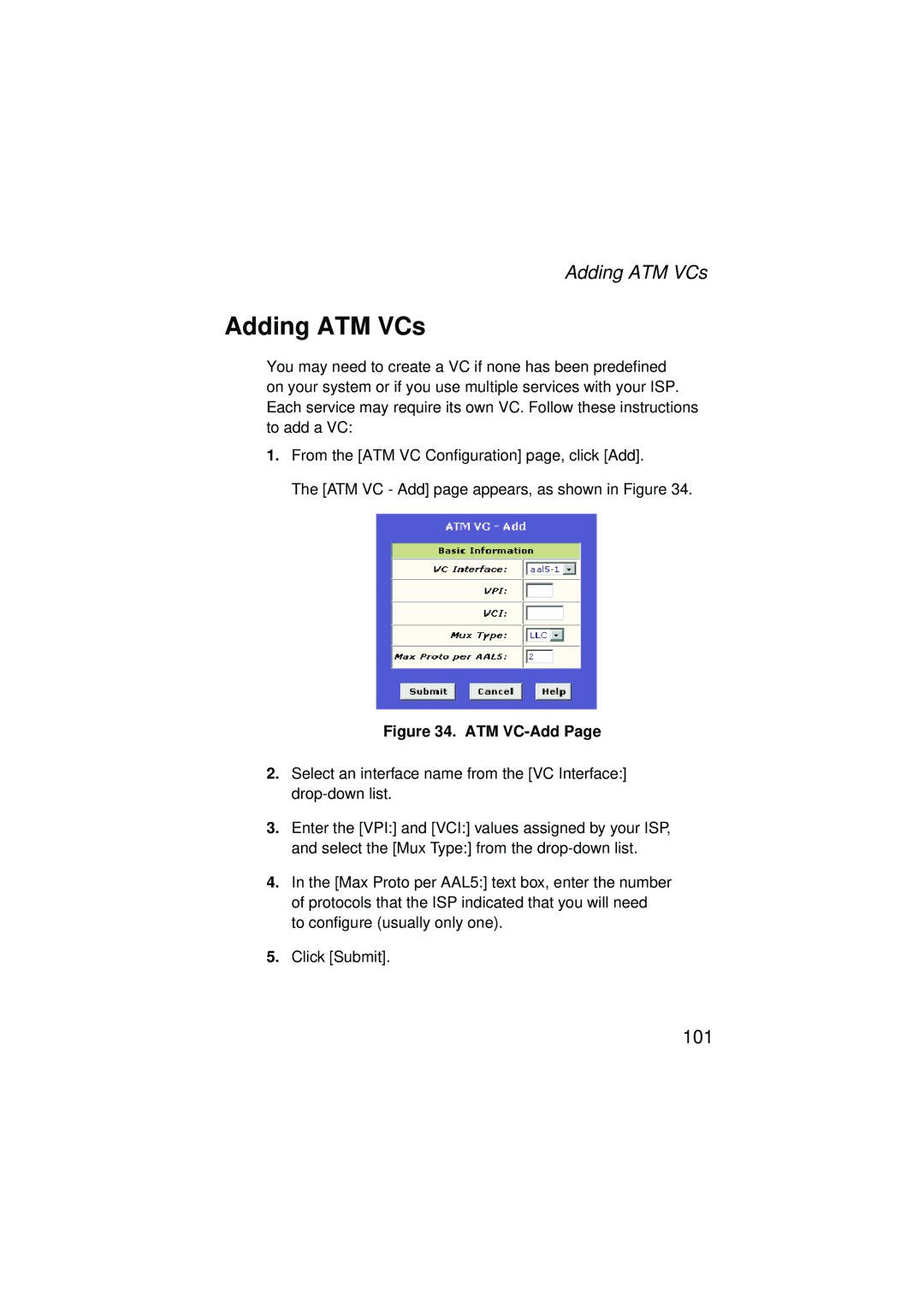 SMC Networks SMC7204BRA manual Adding ATM VCs 