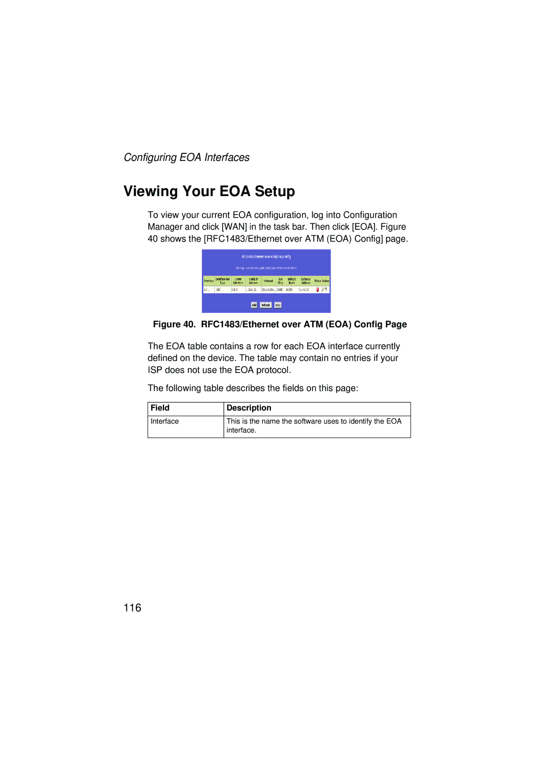 SMC Networks SMC7204BRA manual Viewing Your EOA Setup, Configuring EOA Interfaces 