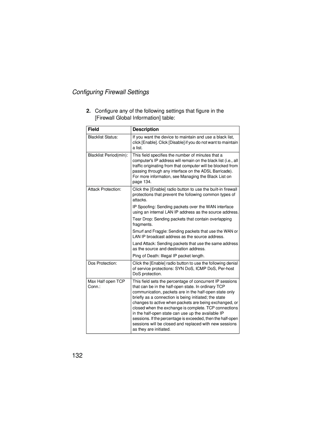 SMC Networks SMC7204BRA manual Configuring Firewall Settings 