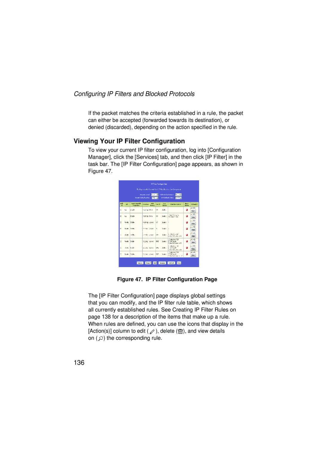 SMC Networks SMC7204BRA manual Configuring IP Filters and Blocked Protocols, Viewing Your IP Filter Configuration 