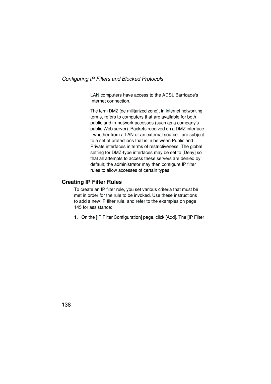 SMC Networks SMC7204BRA manual Creating IP Filter Rules 