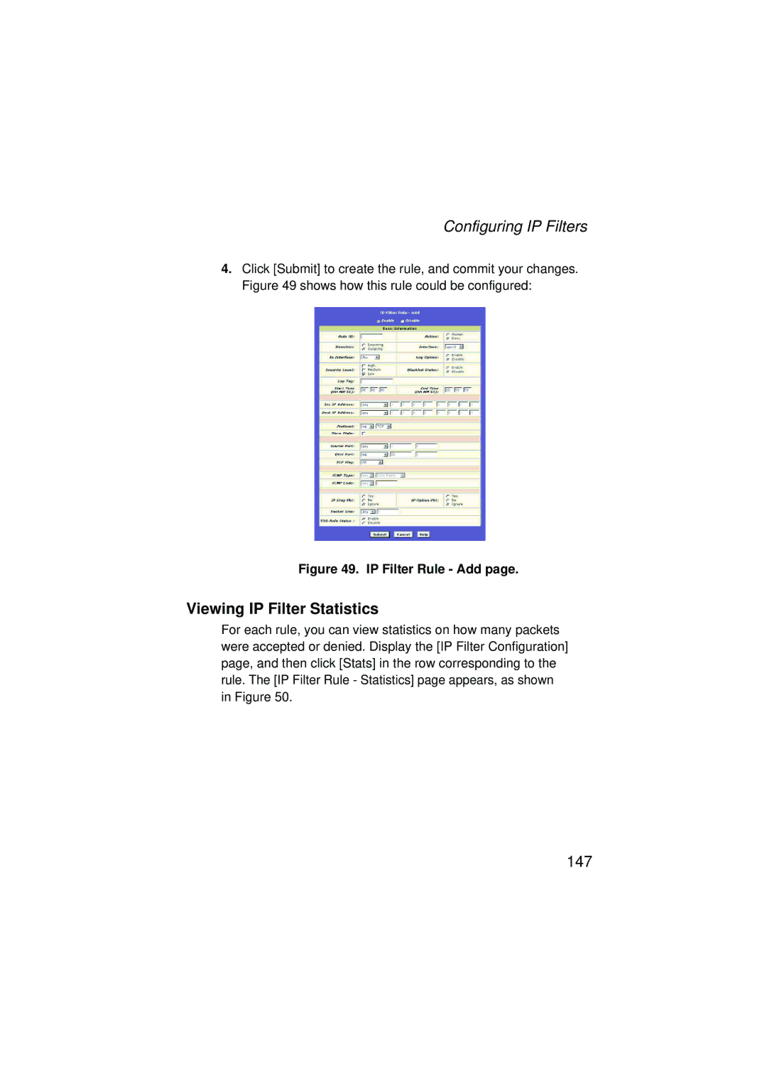 SMC Networks SMC7204BRA manual Viewing IP Filter Statistics, IP Filter Rule Add 