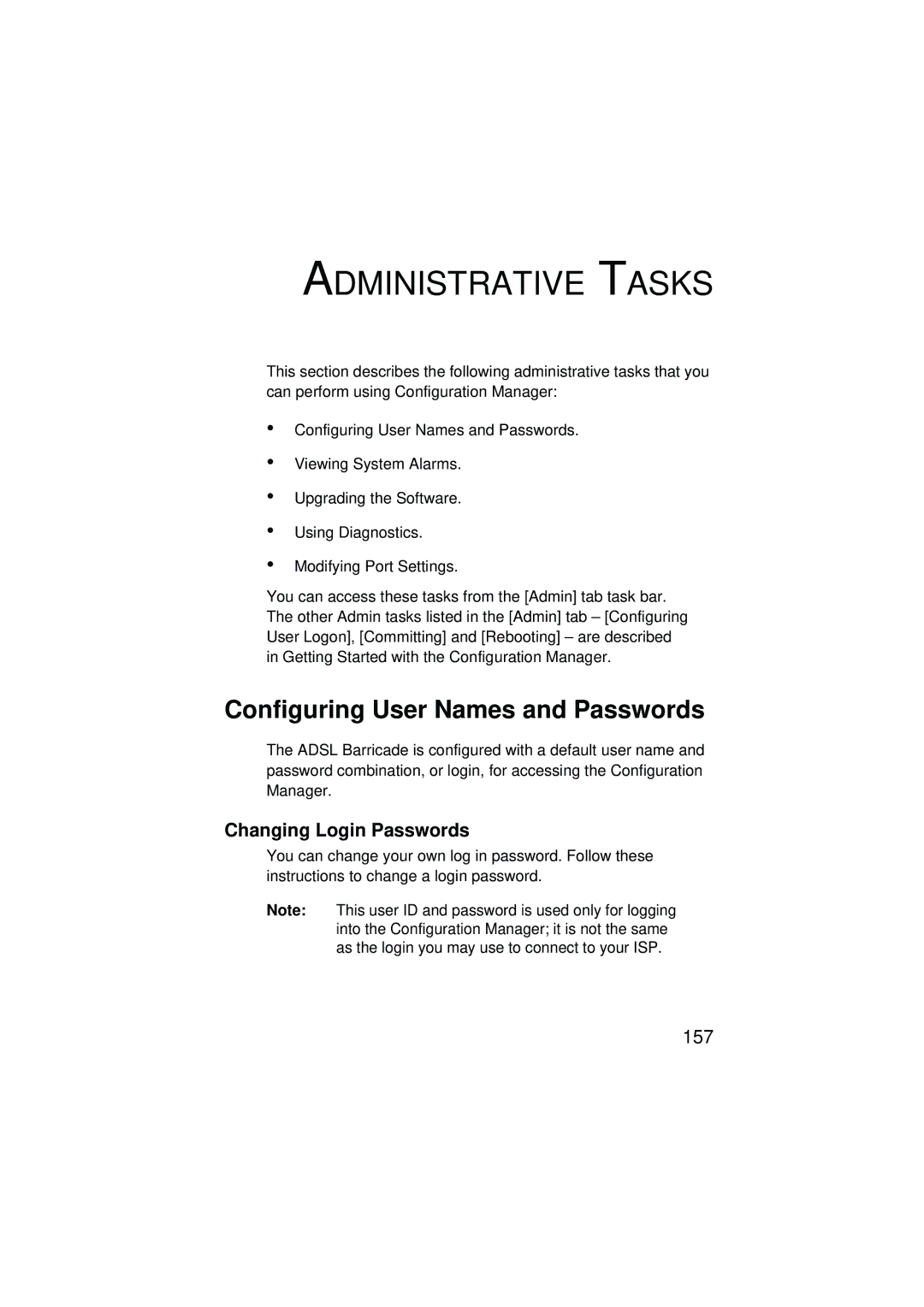 SMC Networks SMC7204BRA manual Administrative Tasks, Configuring User Names and Passwords, Changing Login Passwords 