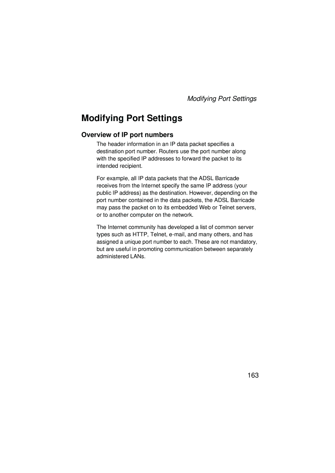 SMC Networks SMC7204BRA manual Modifying Port Settings, Overview of IP port numbers 