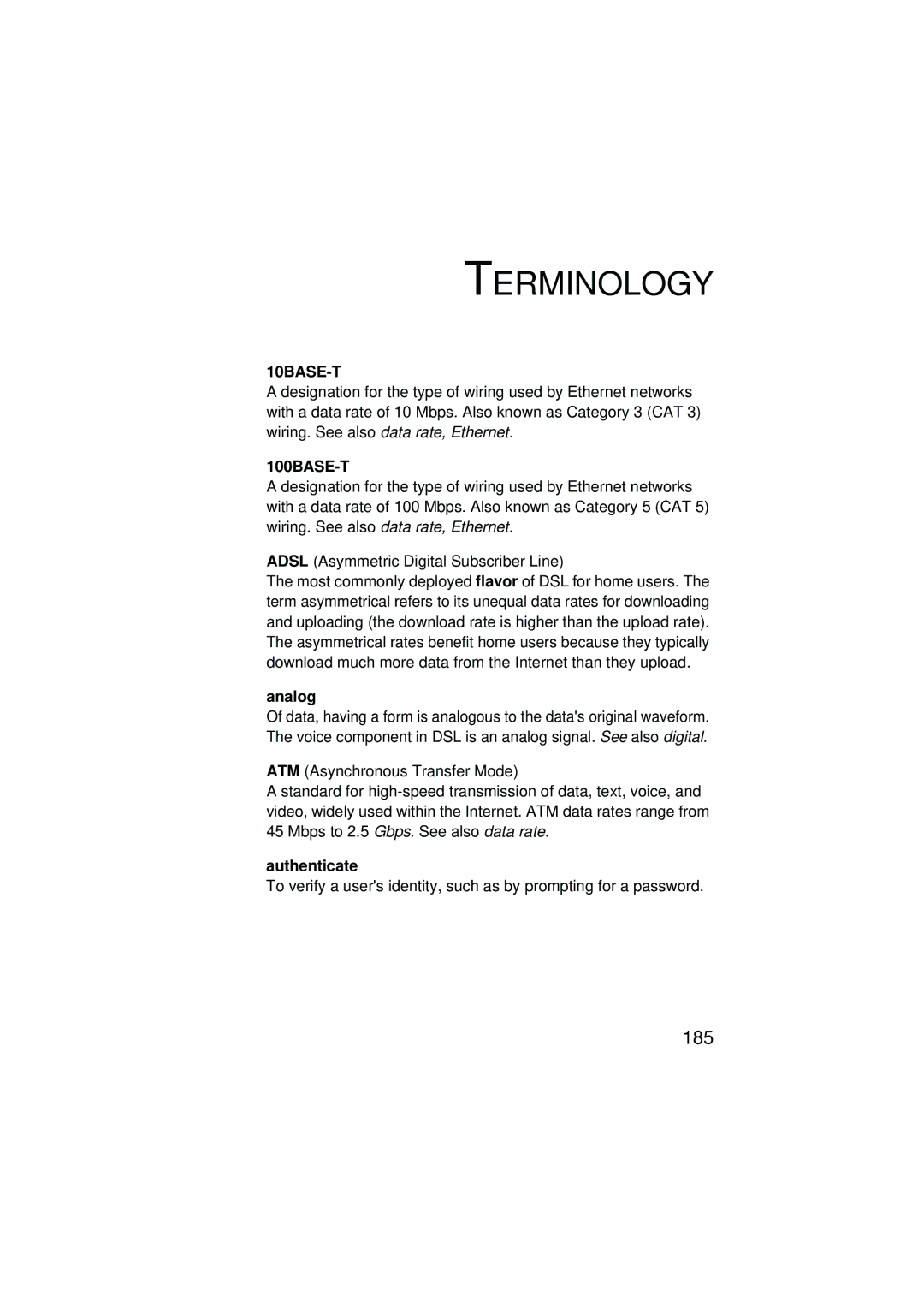 SMC Networks SMC7204BRA manual Terminology, Analog, Authenticate 