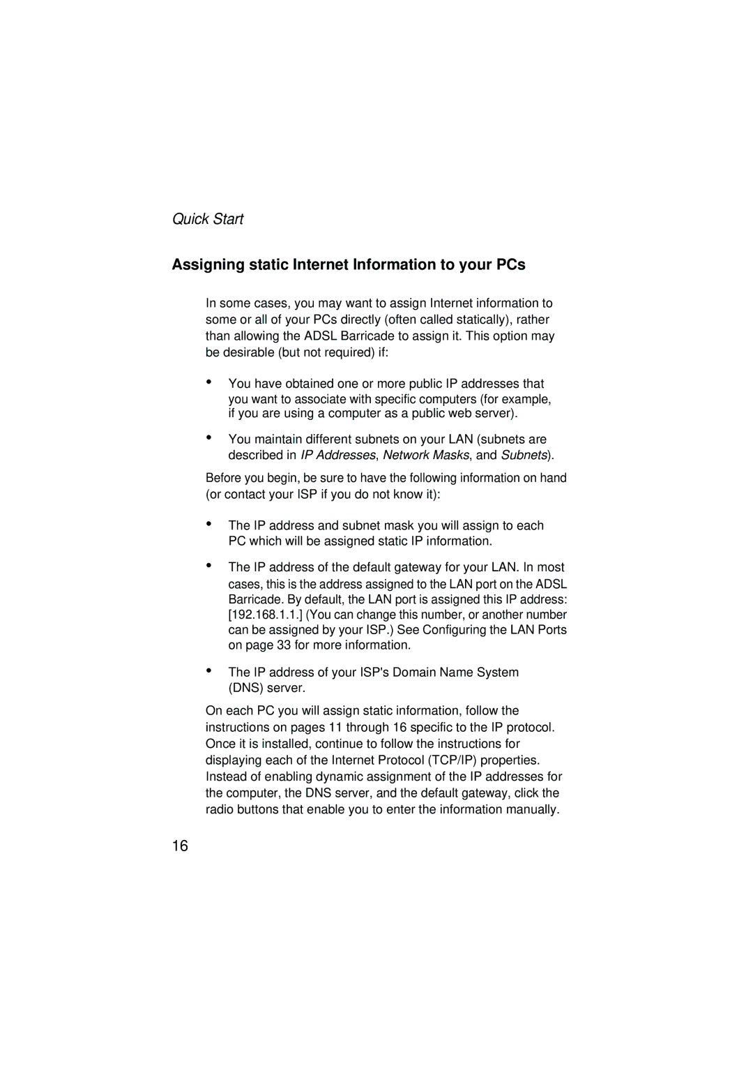 SMC Networks SMC7204BRA manual Assigning static Internet Information to your PCs 