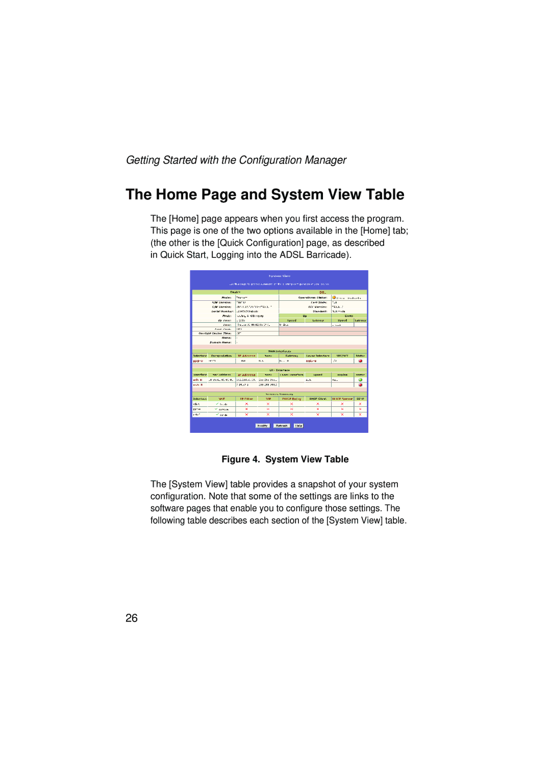 SMC Networks SMC7204BRA manual Home Page and System View Table 