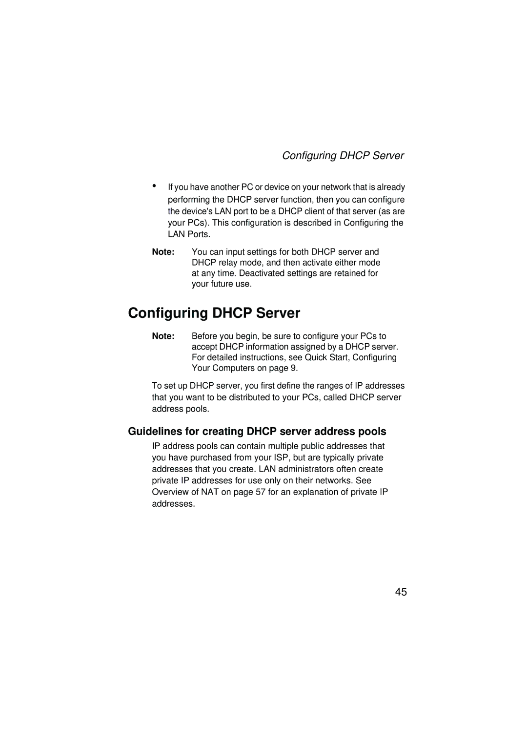 SMC Networks SMC7204BRA manual Configuring Dhcp Server, Guidelines for creating Dhcp server address pools 