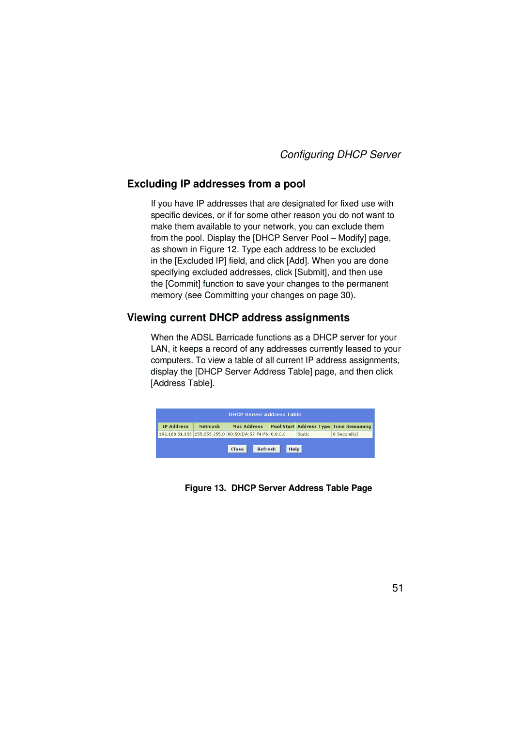 SMC Networks SMC7204BRA manual Excluding IP addresses from a pool, Viewing current Dhcp address assignments 