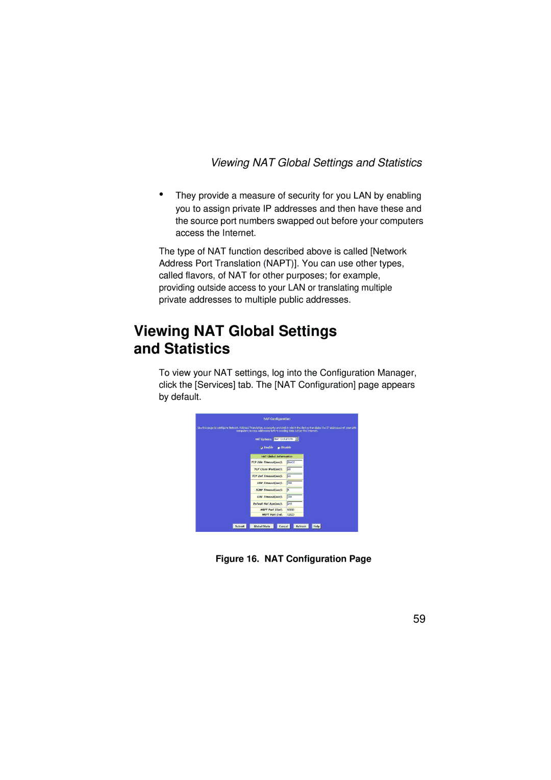 SMC Networks SMC7204BRA manual Viewing NAT Global Settings and Statistics 