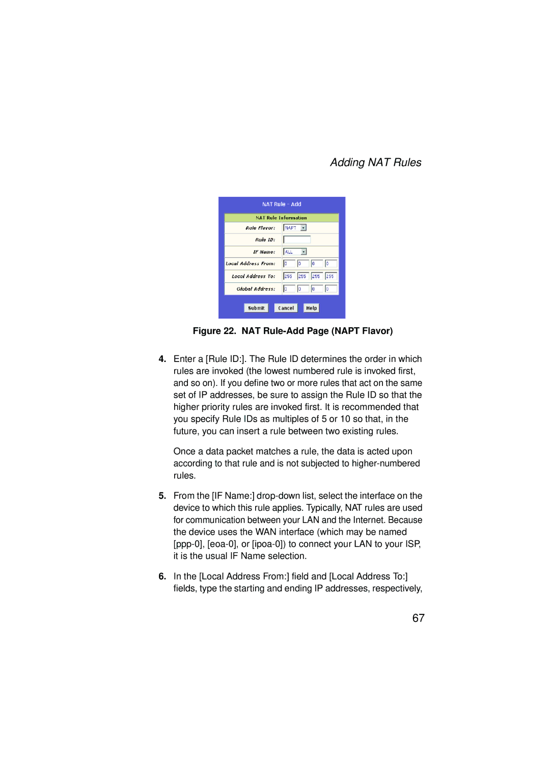 SMC Networks SMC7204BRA manual Adding NAT Rules, NAT Rule-Add Page Napt Flavor 