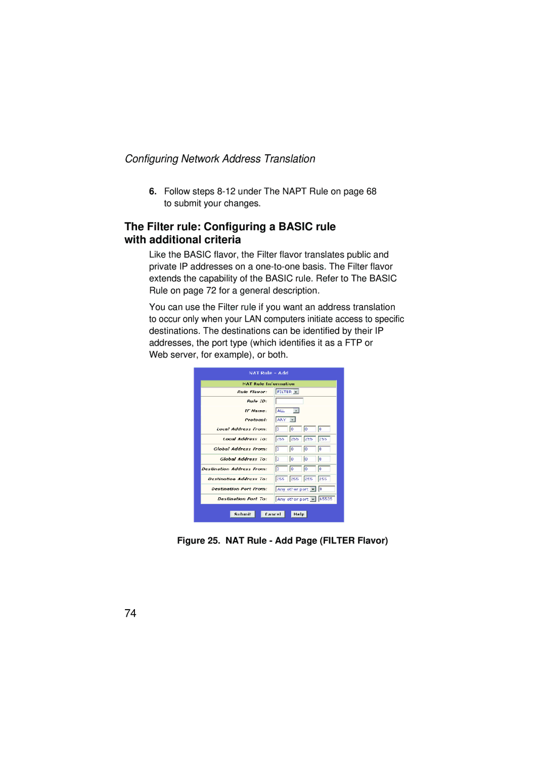 SMC Networks SMC7204BRA manual NAT Rule Add Page Filter Flavor 