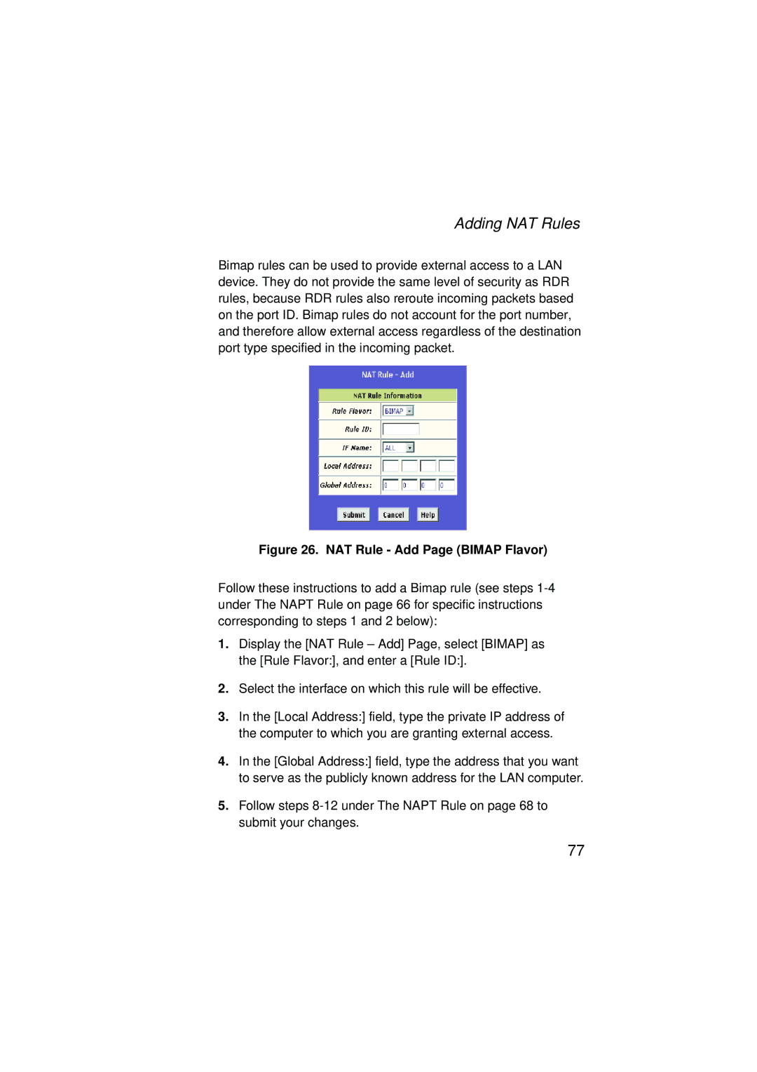 SMC Networks SMC7204BRA manual NAT Rule Add Page Bimap Flavor 