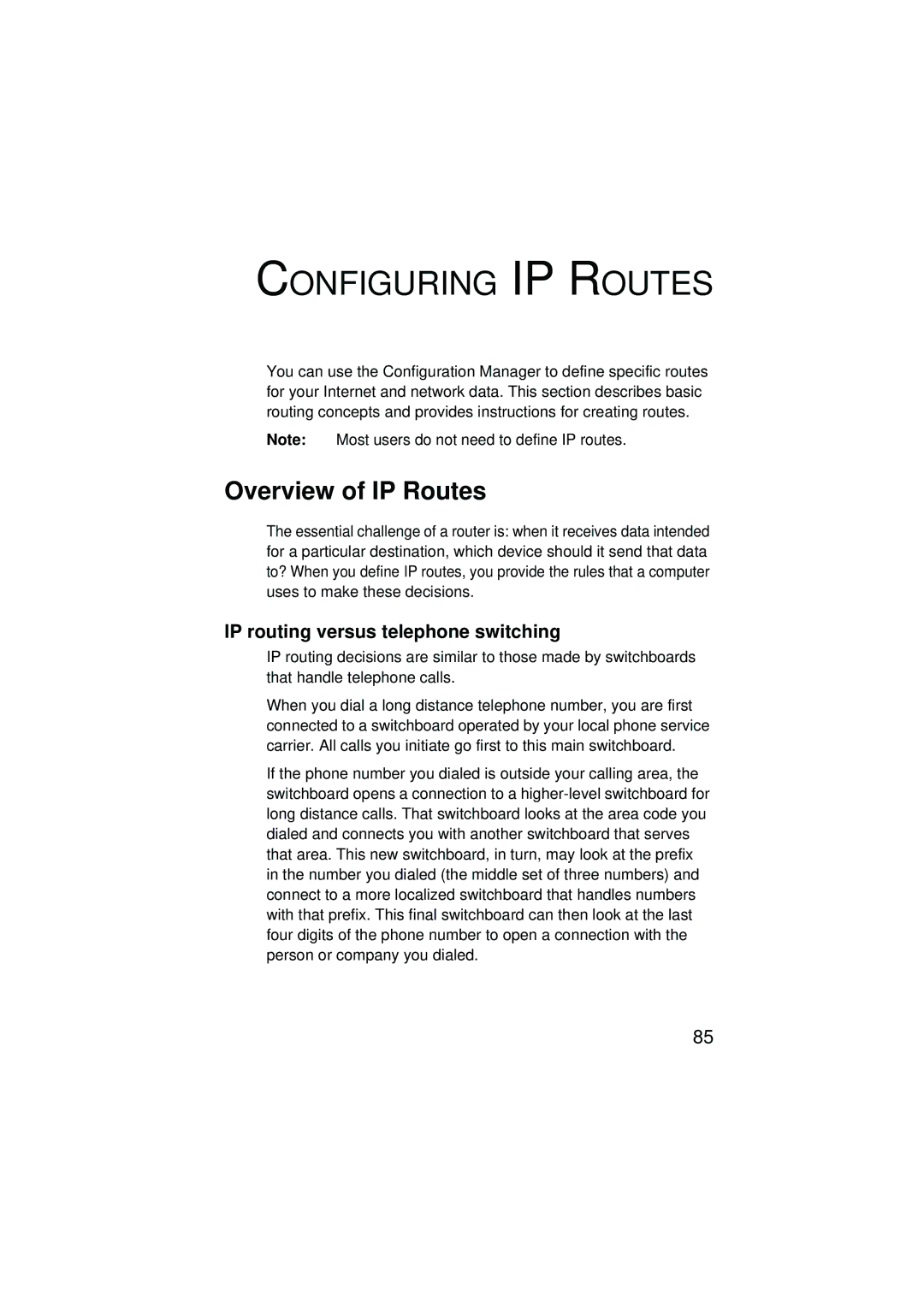 SMC Networks SMC7204BRA manual Configuring IP Routes, Overview of IP Routes, IP routing versus telephone switching 