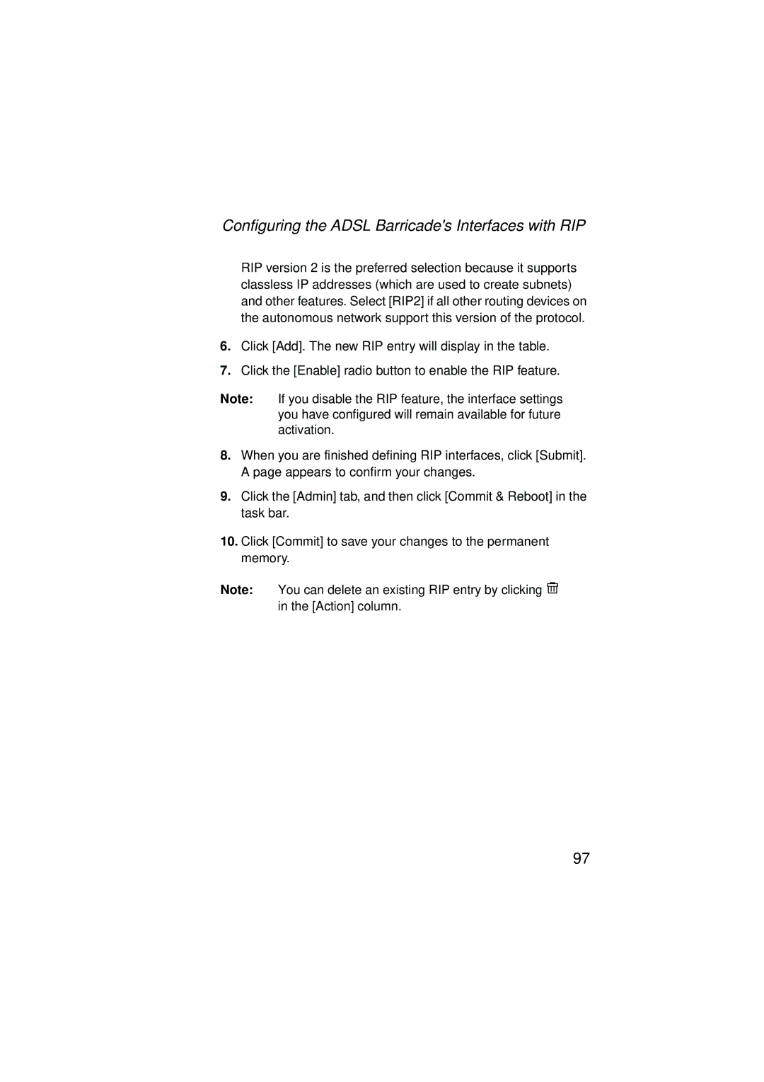 SMC Networks SMC7204BRA manual Configuring the Adsl Barricades Interfaces with RIP 