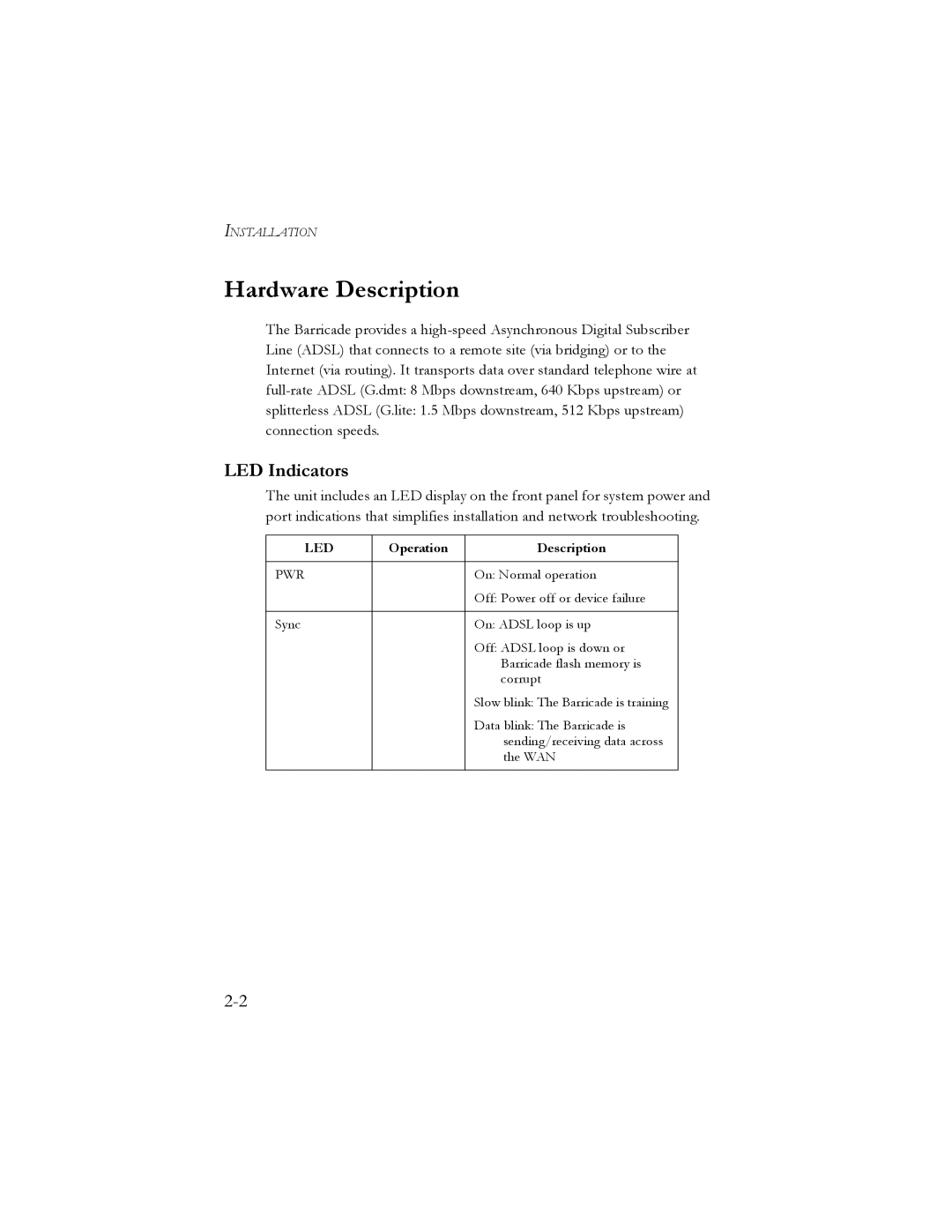 SMC Networks SMC7401BRA manual Hardware Description, LED Indicators 