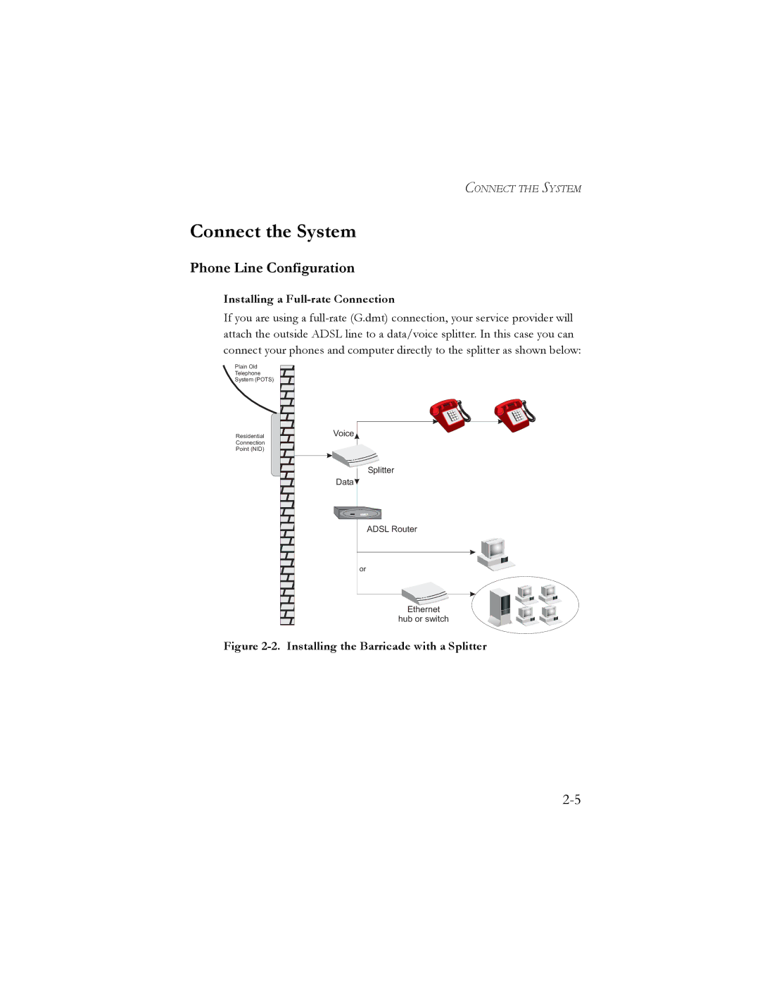 SMC Networks SMC7401BRA manual Connect the System, Phone Line Configuration, Installing a Full-rate Connection 