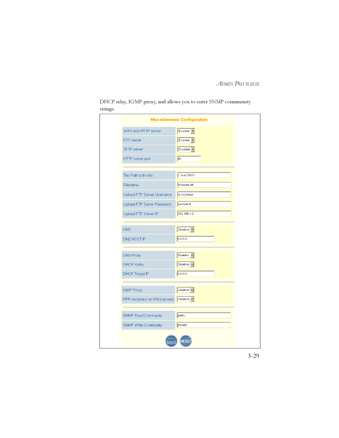 SMC Networks SMC7401BRA manual Admin Privilege 