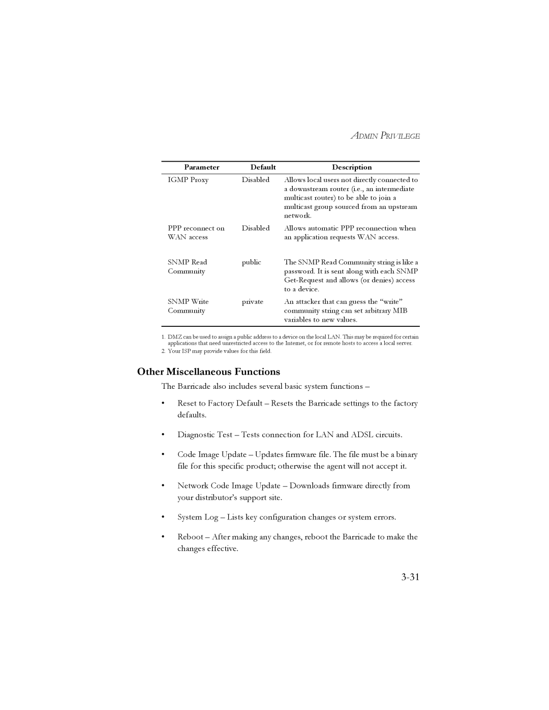 SMC Networks SMC7401BRA manual Other Miscellaneous Functions 