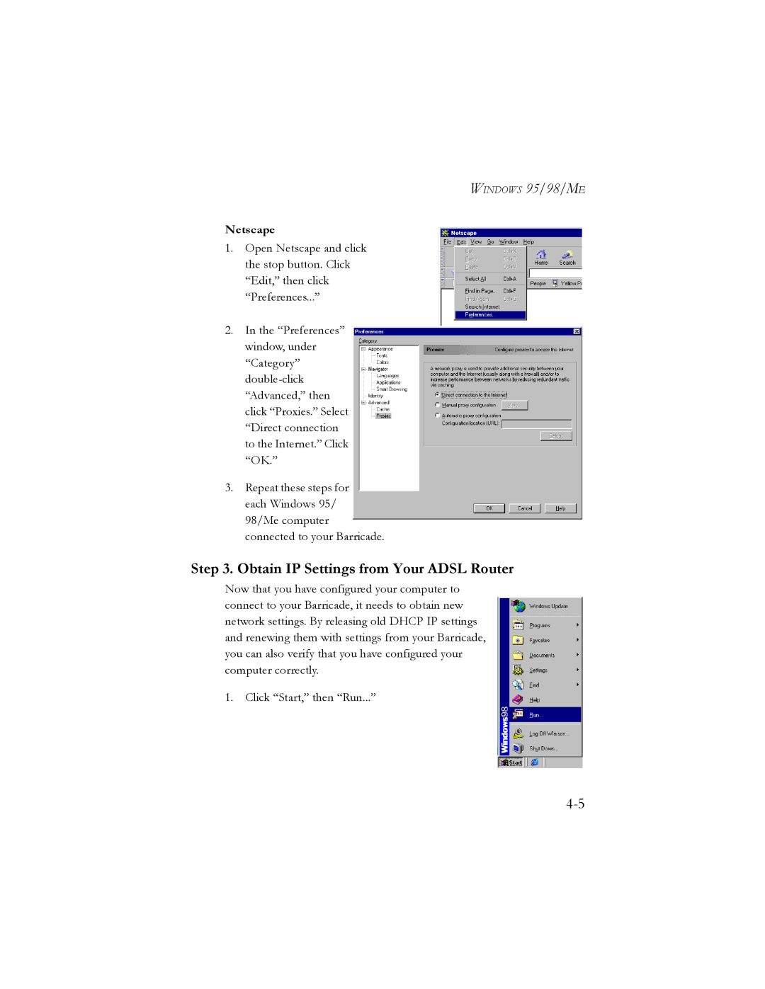 SMC Networks SMC7401BRA manual Obtain IP Settings from Your Adsl Router, Netscape 