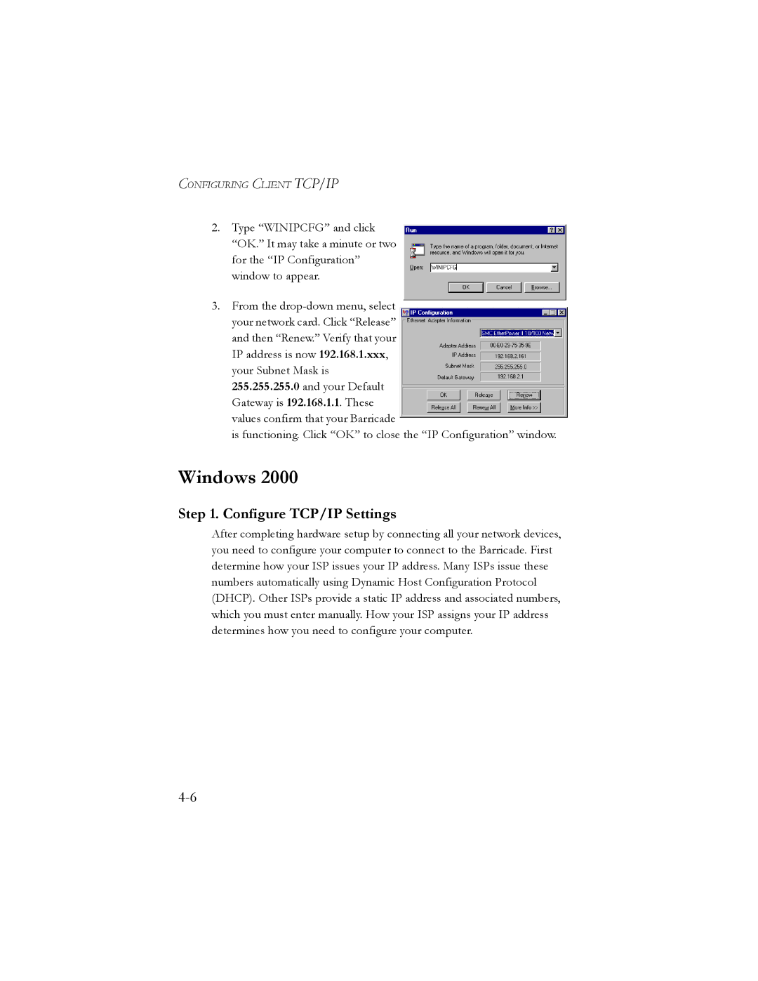 SMC Networks SMC7401BRA manual Windows, Configure TCP/IP Settings 