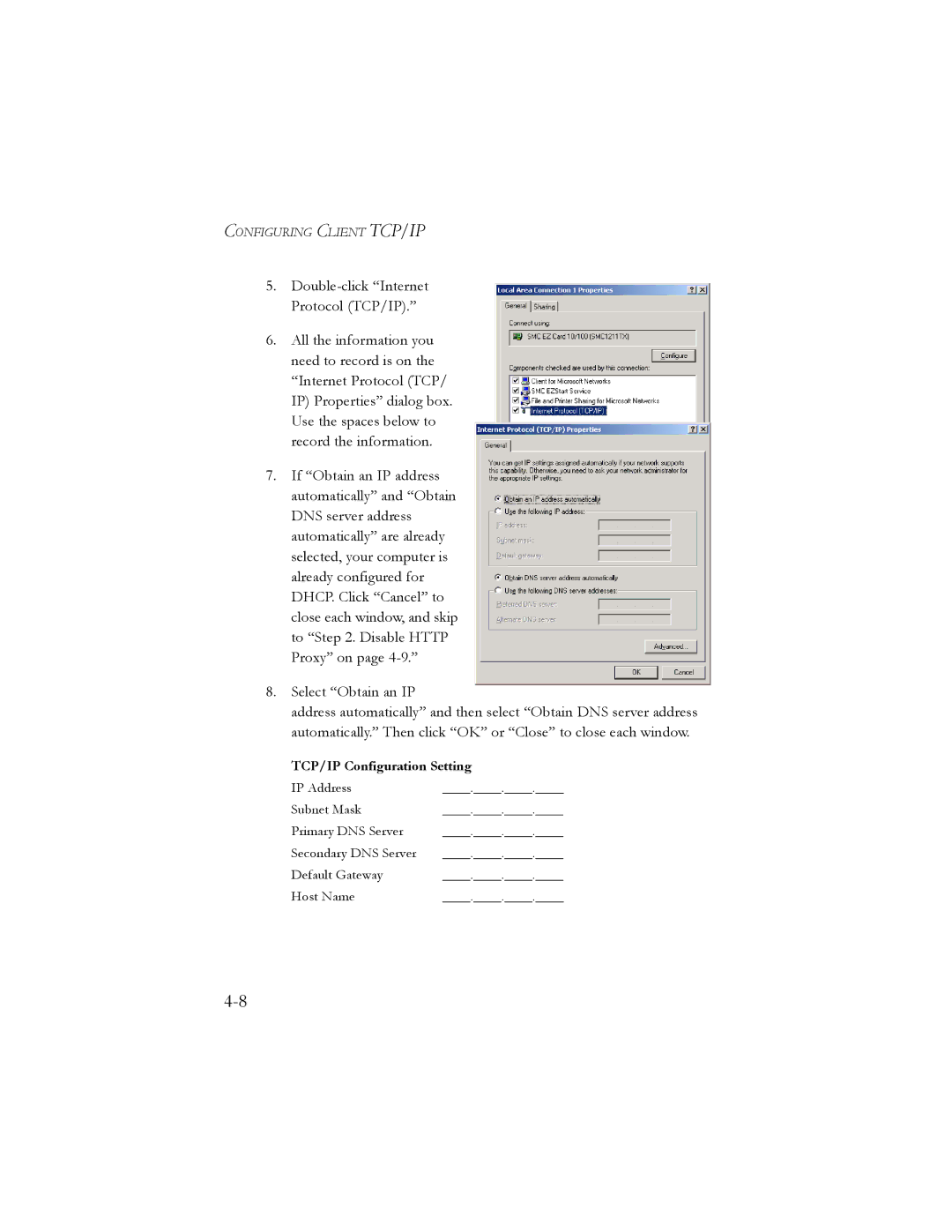 SMC Networks SMC7401BRA manual TCP/IP Configuration Setting 