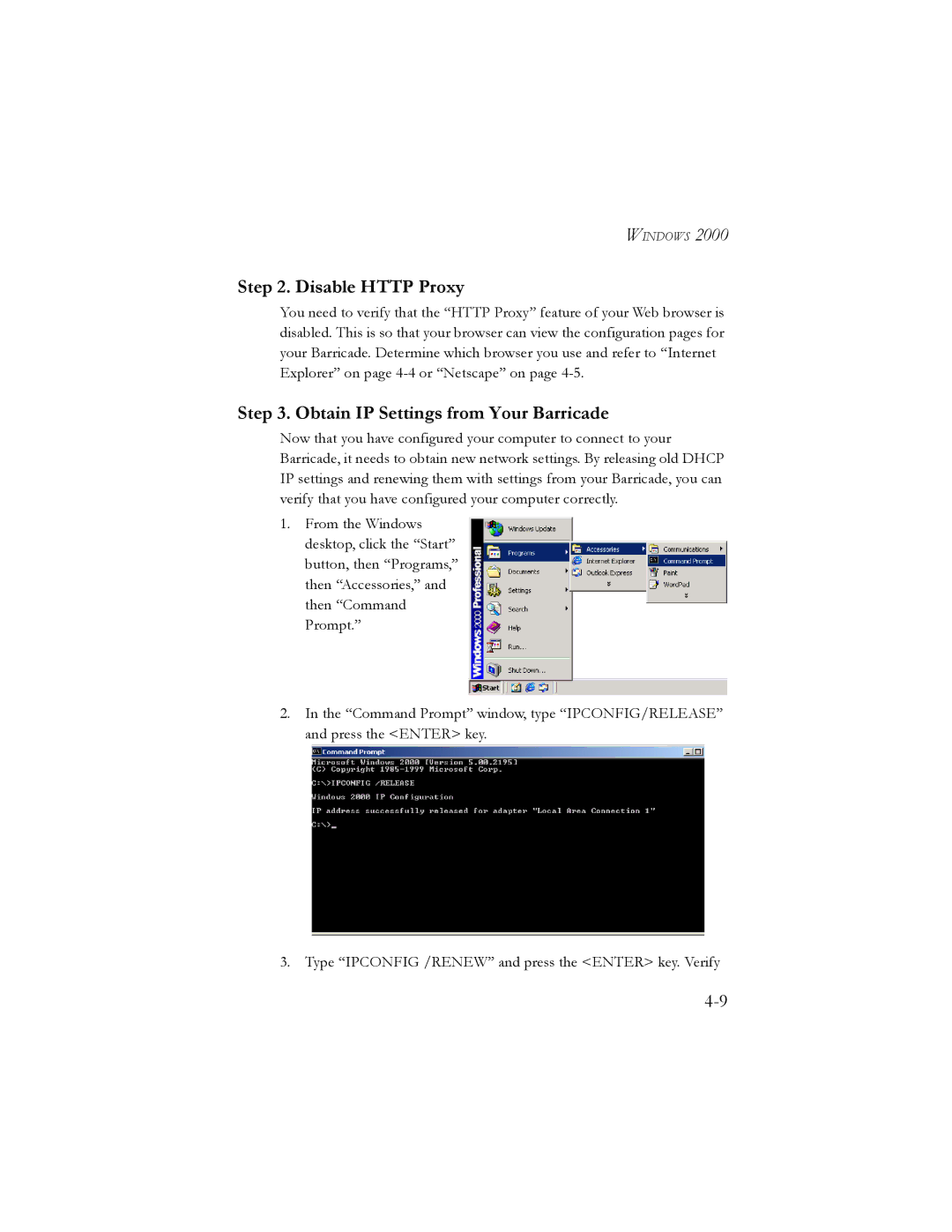 SMC Networks SMC7401BRA manual Disable Http Proxy, Obtain IP Settings from Your Barricade 