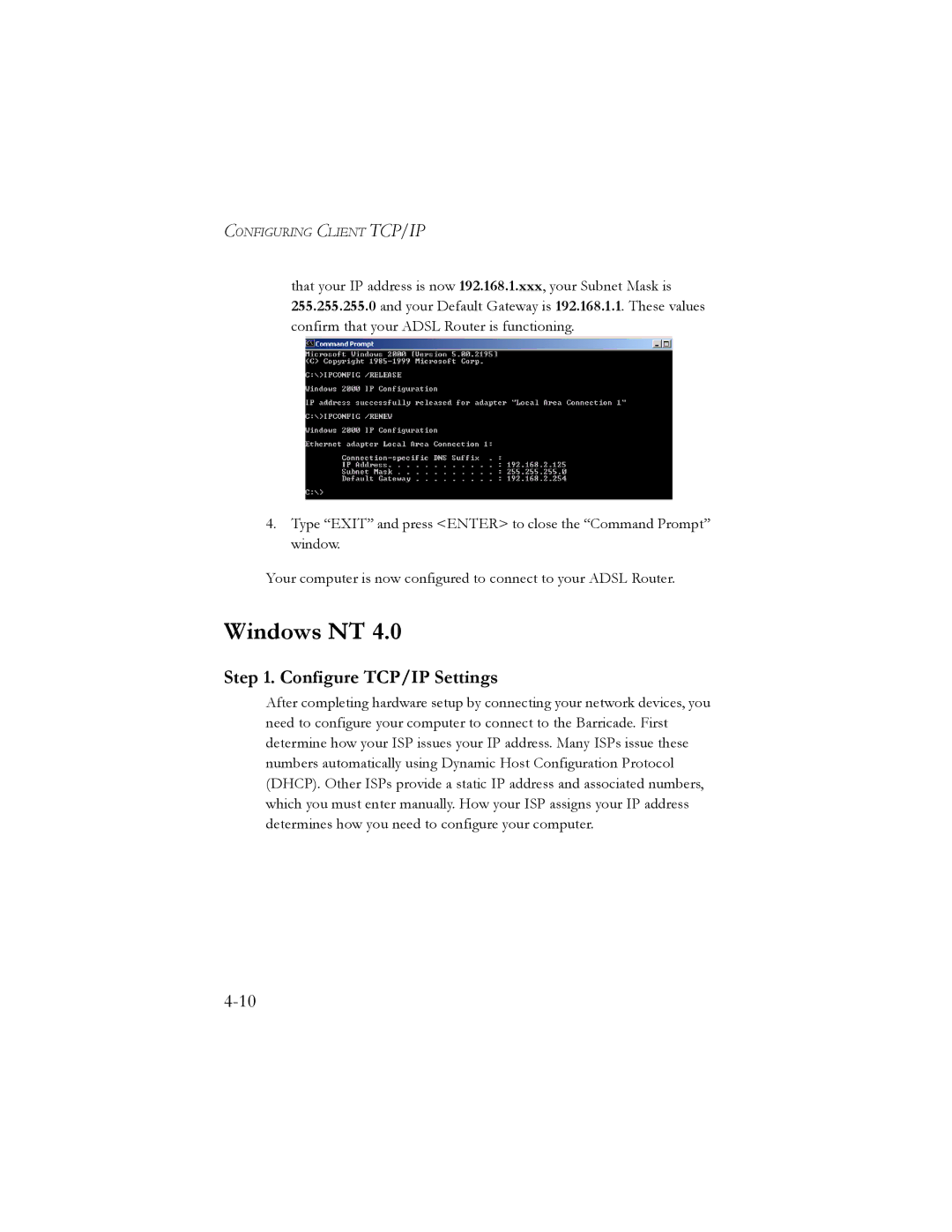 SMC Networks SMC7401BRA manual Windows NT, Configure TCP/IP Settings 