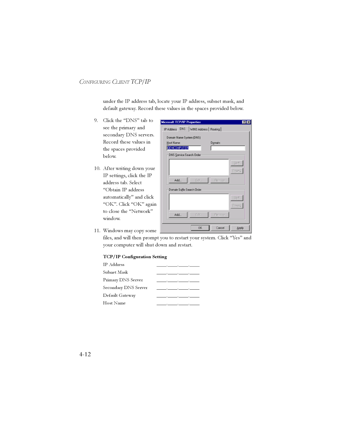 SMC Networks SMC7401BRA manual TCP/IP Configuration Setting 