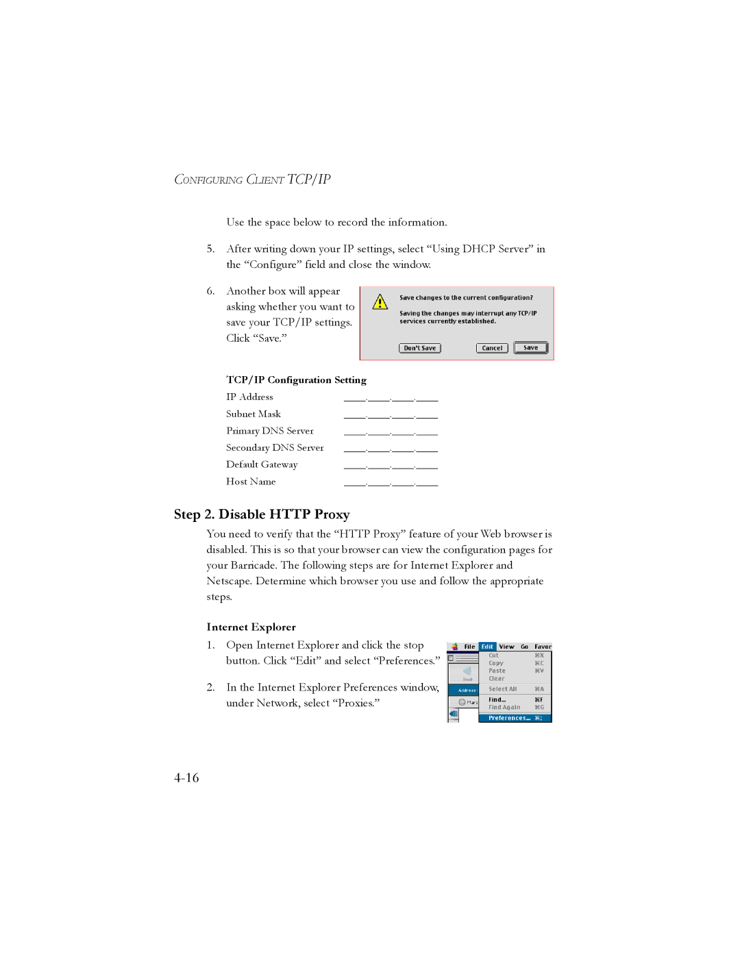 SMC Networks SMC7401BRA manual Disable Http Proxy 