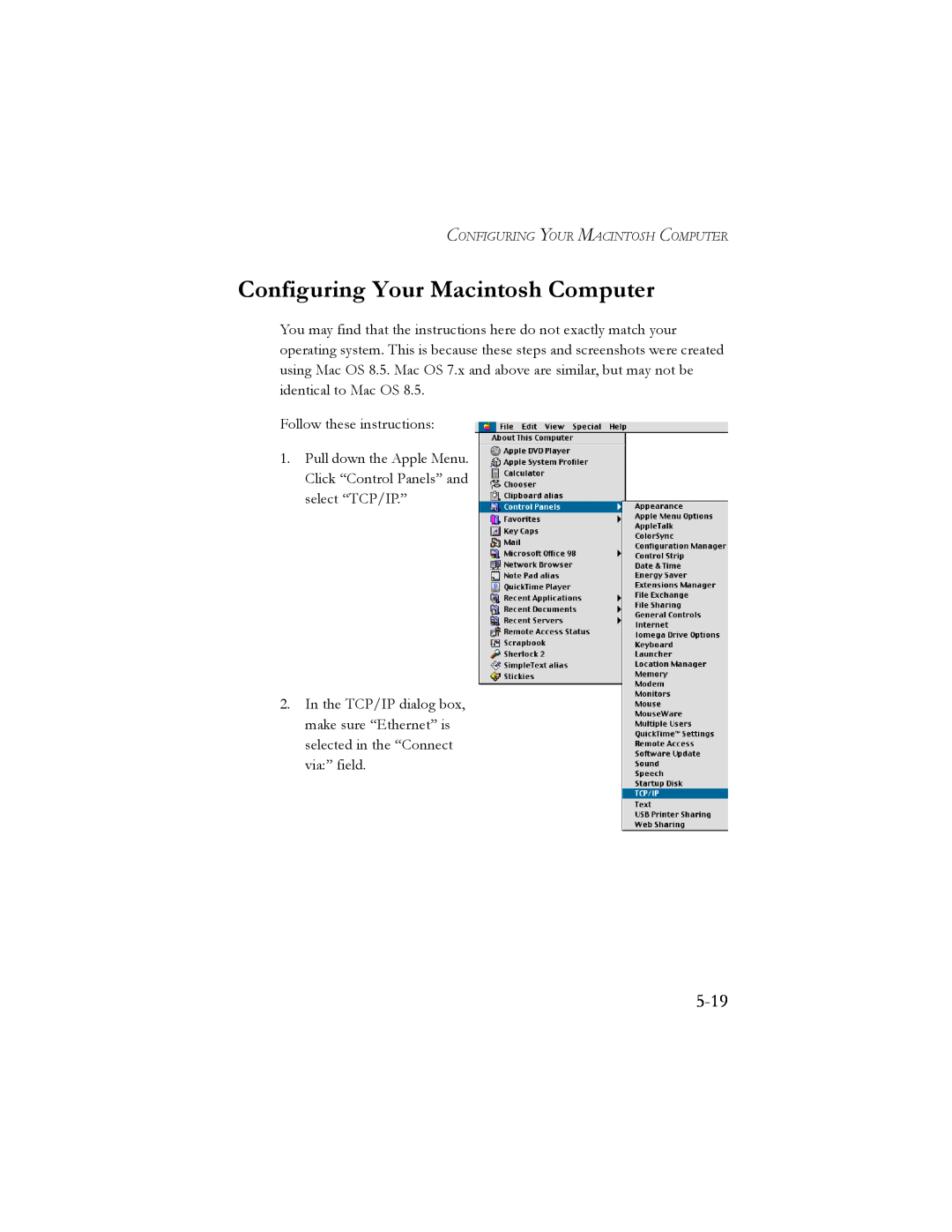 SMC Networks SMC7404BRA EU manual Configuring Your Macintosh Computer, 5-19 