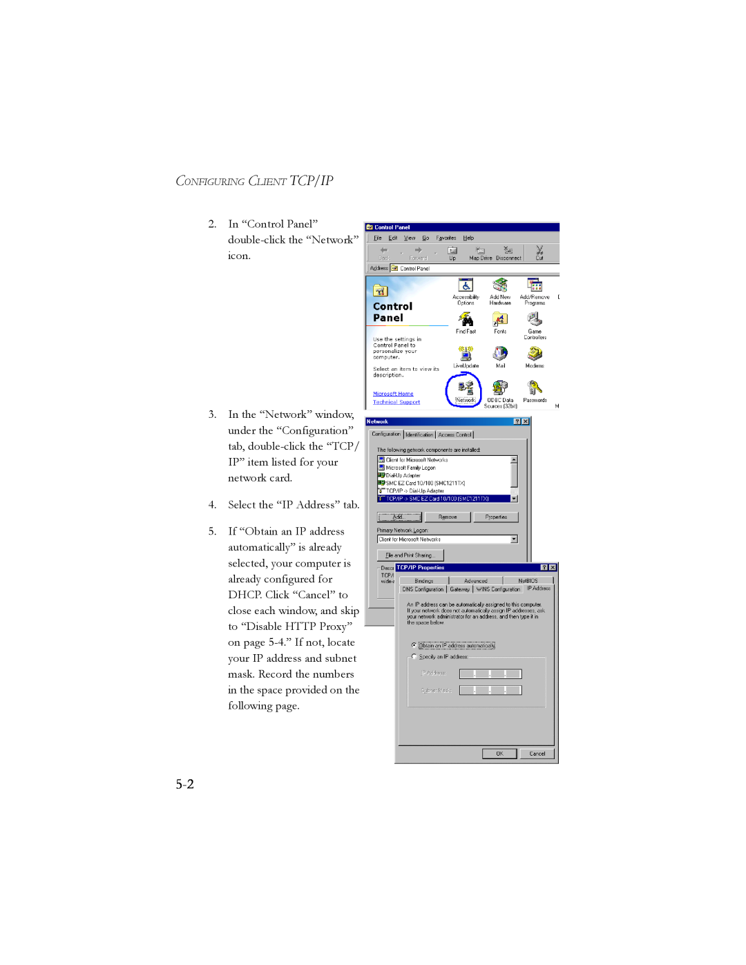 SMC Networks SMC7404BRA EU manual In “Control Panel” double-click the “Network” icon 