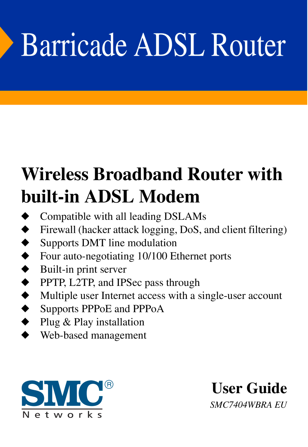 SMC Networks SMC7404WBRA manual Barricade Adsl Router 