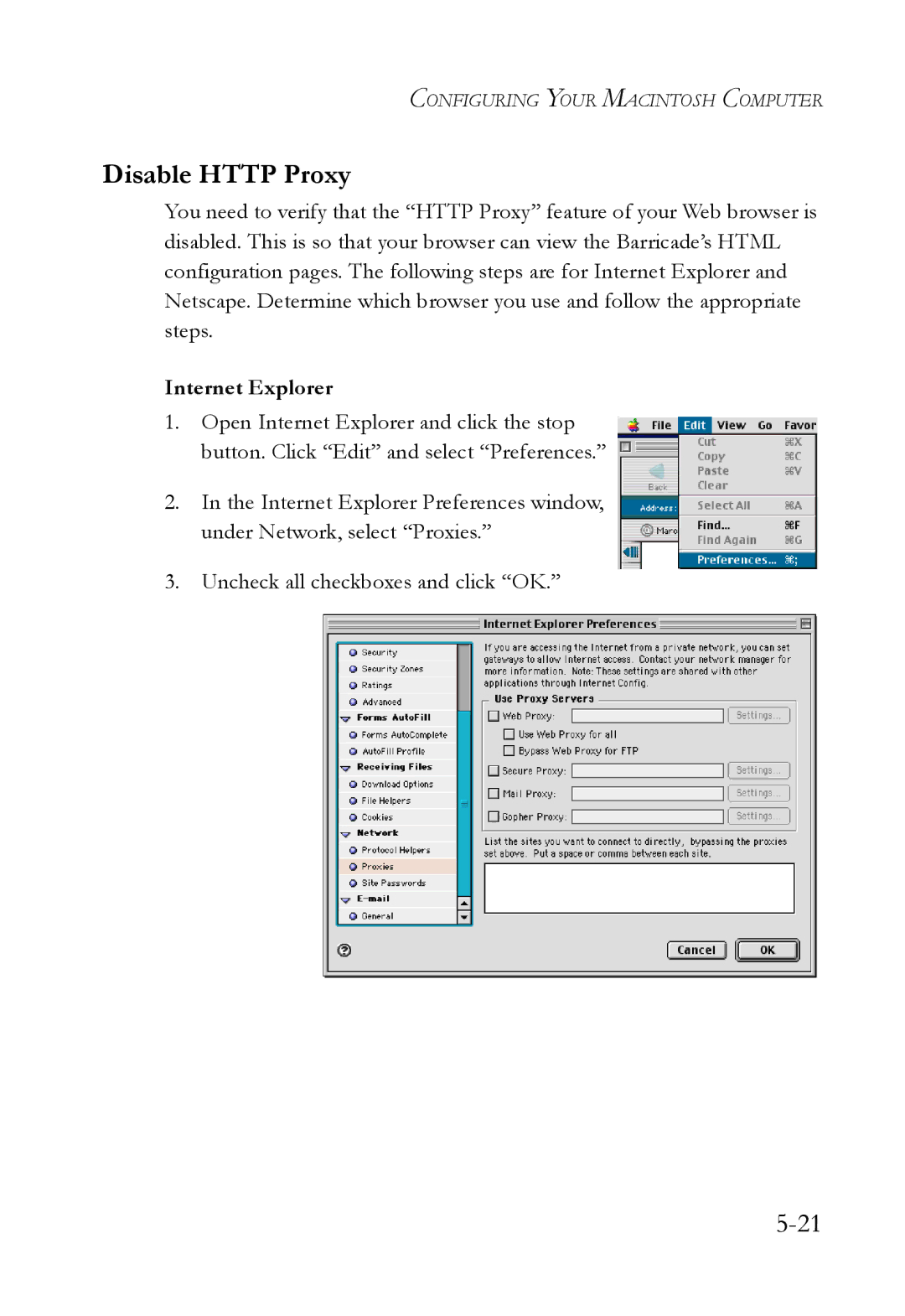 SMC Networks SMC7404WBRA manual Disable Http Proxy 