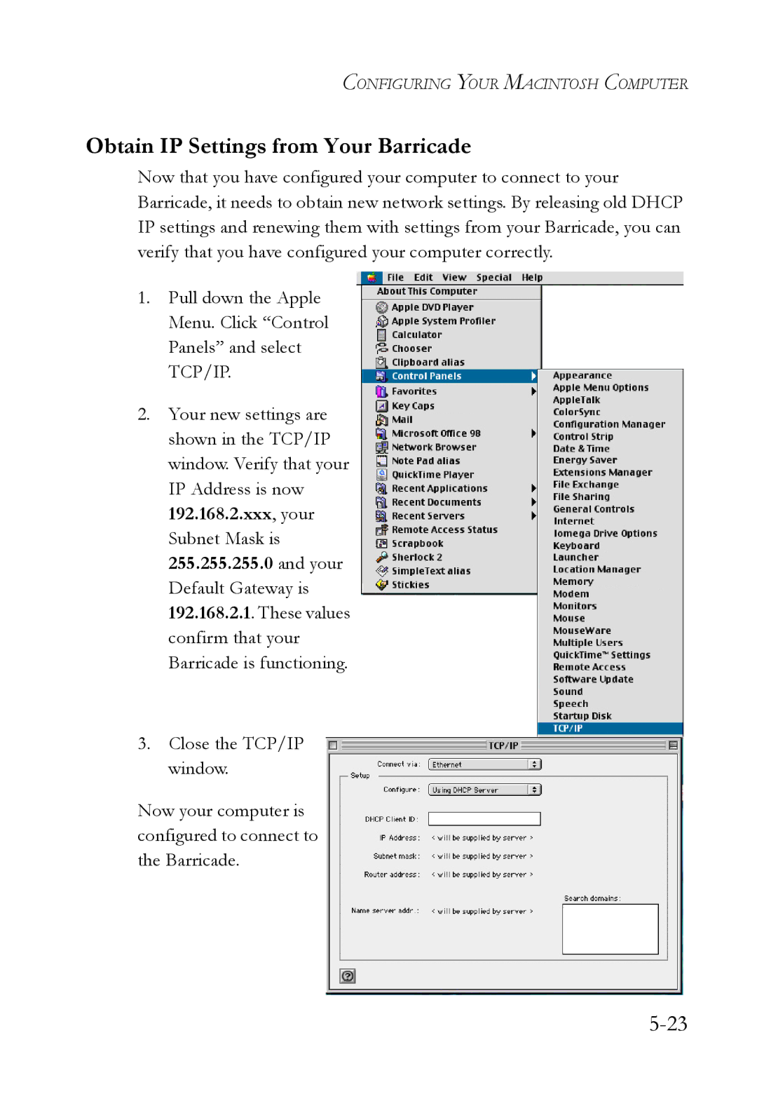 SMC Networks SMC7404WBRA manual Obtain IP Settings from Your Barricade 