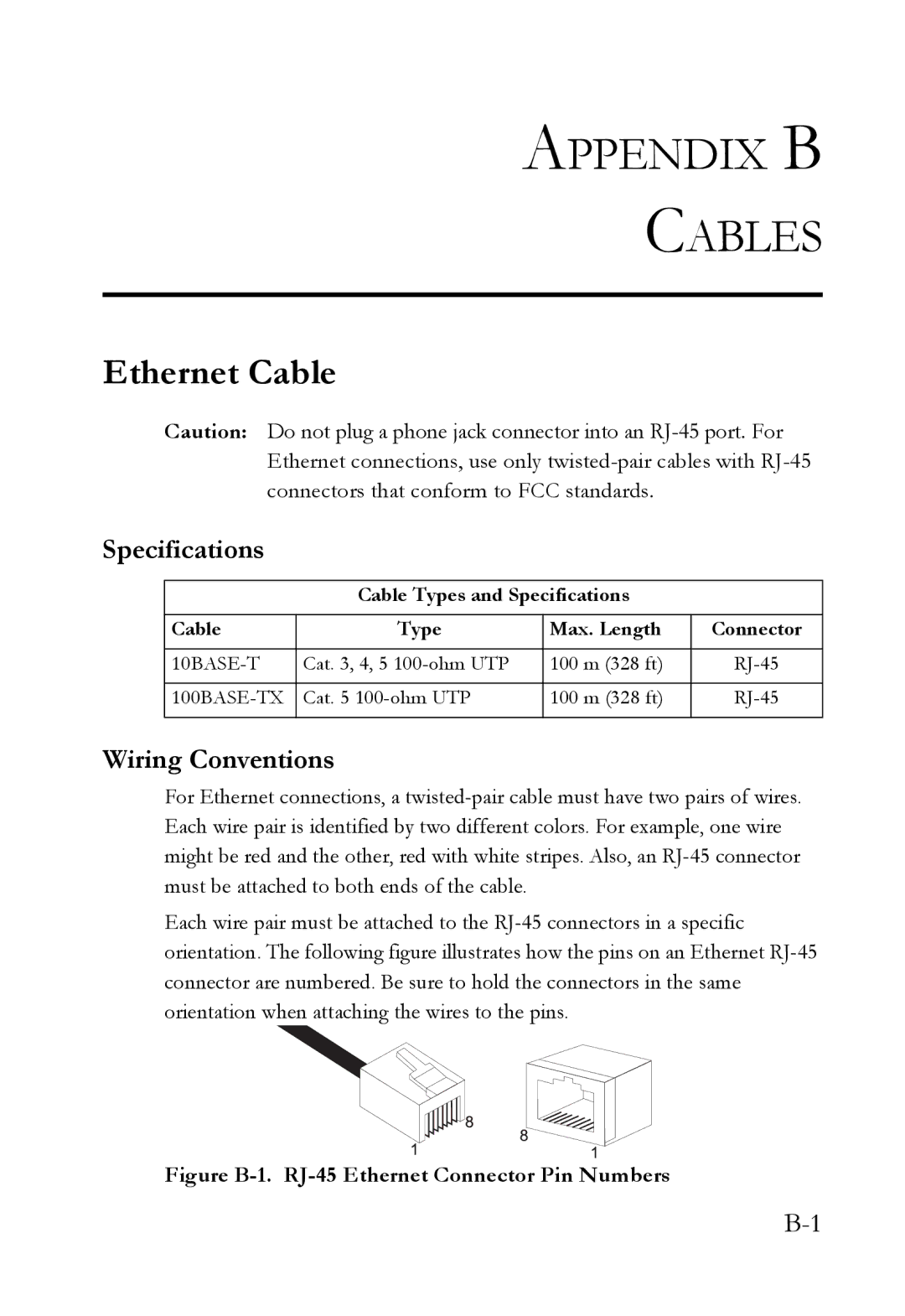 SMC Networks SMC7404WBRA manual Ethernet Cable, Specifications, Wiring Conventions 